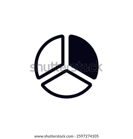 A minimalistic black and white pie chart icon with three equal segments arranged in a circular form.