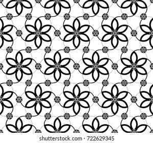 Minimalistic black and white seamless pattern from shapes of alien crop circle, vector.