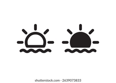 Minimalistic black and white sunrise and sunset icons set.