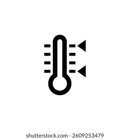 Minimalistic black and white thermometer icon with a clear scale.