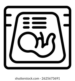 Minimalistic black and white ultrasound icon illustration for prenatal care and pregnancy monitoring in obstetrics and gynecology, featuring a simple design and vector imagery
