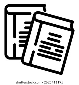 Minimalistic black and white vector icon illustration of two books, one open and one closed