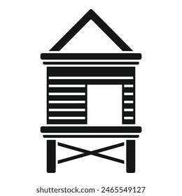 Minimalistic black and white vector illustration of a beach lifeguard tower silhouette providing safety and rescue services on the coastline