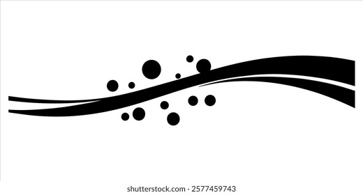 minimalistic black and white vector illustration with flowing lines and scattered dots, combining elegance and simplicity. ideal for decorative borders, backgrounds, or modern designs