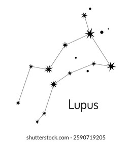 Minimalistic black and white vector illustration of the Lupus constellation. Perfect for astronomy enthusiasts, educational materials, and zodiac-themed designs.