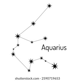 Minimalistic black and white vector illustration of the Aquarius constellation. Ideal for astrology lovers, zodiac-themed designs, and astronomy-related projects.