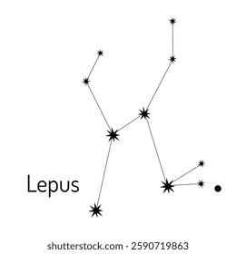 Minimalistic black and white vector illustration of the Lepus constellation. Perfect for astronomy enthusiasts, zodiac designs, and celestial-themed projects.