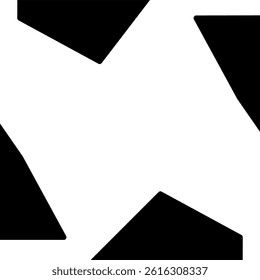 A minimalistic black and white vector illustration featuring a central white X like shape formed by the negative space.