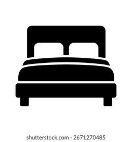 Minimalistic black and white vector illustration of a bed, representing sleep, rest, and comfort in a sleek design suitable for various uses.