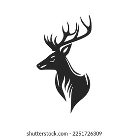 Minimalistic black and white vector logo for a technology company featuring a deer with big antlers.