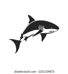 Minimalistic black and white vector logo featuring a shark.