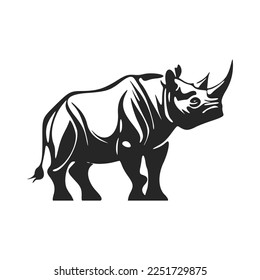 Minimalistic black and white vector logo depicting a rhinoceros.