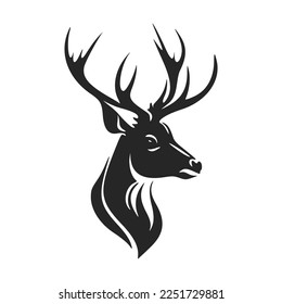 Minimalistic black and white vector logo depicting a deer with big antlers.