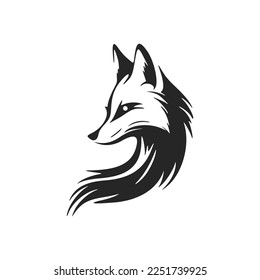 Minimalistic black and white vector logo with the image of a fox head.