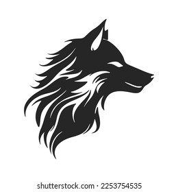 Minimalistic black and white vector logo with the image of a wolf's head.