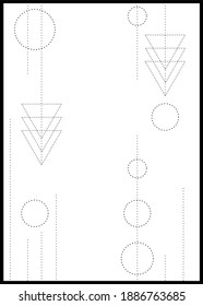 Diseño vectorial vertical minimalista en blanco y negro. Artículos abstractos de puntos y líneas para carteles, textiles, tarjetas de felicitación, revista, volante, cartelera, venta