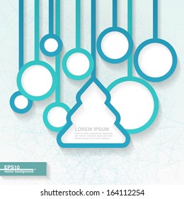 Minimalistic blue abstract Christmas background with hanging tree and circles. Eps10