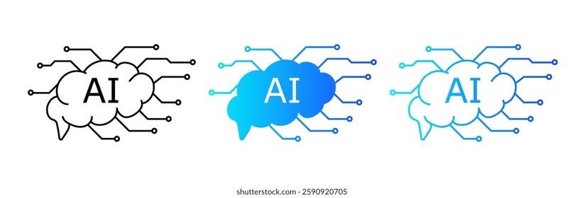 A minimalistic blue AI logo featuring a brain shaped circuit design, symbolizing innovation, virtual networks, and futuristic algorithms for modern technology and business.