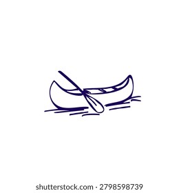 Minimalistic blue canoe drawing with paddle on water.