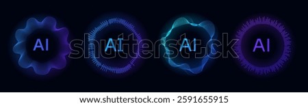 A minimalistic blue circular icon with radial waveforms, symbolizing AI voice recognition, digital networks, and futuristic technology, perfect for modern systems and business.
