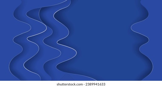 Minimalistisch blauer, abstrakter Hintergrund mit blauem Wellenmuster. Modernes, blauer Farbverlauf fließendes Wellenelement. Futuristisches Technologiekonzept. Geometrische Überlappungsschichten der Form.
