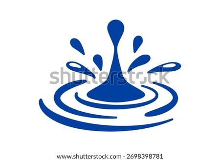 Minimalistic blue splash design depicting water droplets and ripples, symbolizing freshness and purity.