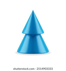 Minimalistic blue tree isometric figure for interior decorative design 3d vector illustration. Realistic Christmas tree triangle shape symbol of winter holiday cute toy isolated