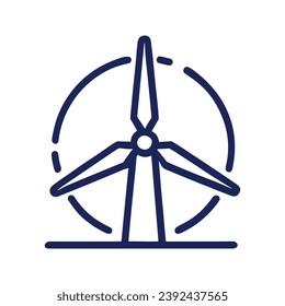 Minimalistic blue wind generator logo on a white aphid. visualization of eco-technologies, energy and environmental initiatives