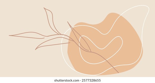 Minimalistic Boho Abstract Line Art Featuring Natural Shapes and Neutral Tones. Abstract line art composition showcasing flowing lines, organic forms, and warm earthy tones evoking simplicity 