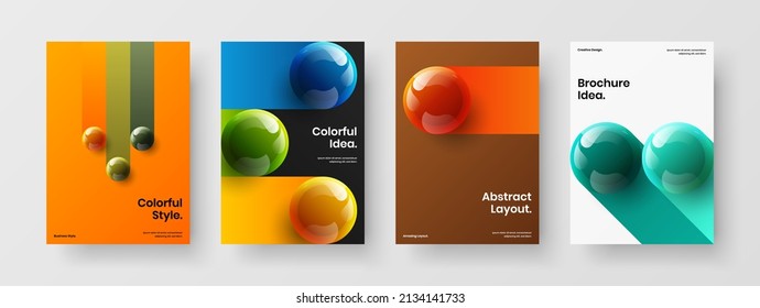 Composición de diseño vectorial de diseño minimalista de portada de libros. Colección de ilustraciones de página principal de esferas realistas únicas.