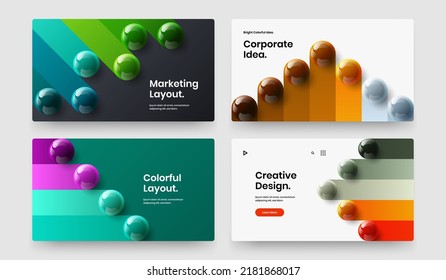 Minimalistic book cover design vector concept collection. Simple realistic balls presentation illustration bundle.