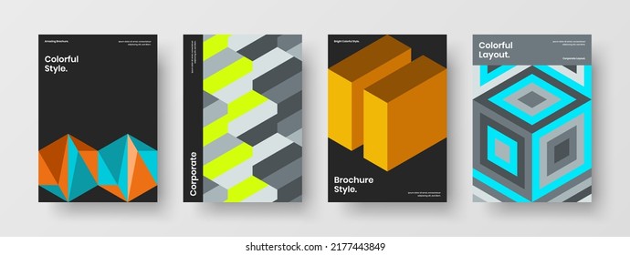 Minimalistic booklet A4 vector design layout bundle. Premium geometric tiles pamphlet illustration composition.