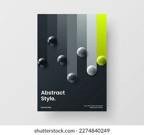 Diseño de vectores minimalista de folletos. Limpiar ilustración de presentación de bolas 3D.