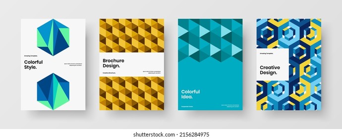 Minimalistic booklet vector design illustration composition. Fresh mosaic hexagons front page concept bundle.