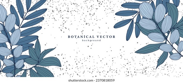 Minimalistic botanical background with various plants. Light background with gray splashes for publishing on social networks, creating postcards and diplomas.
