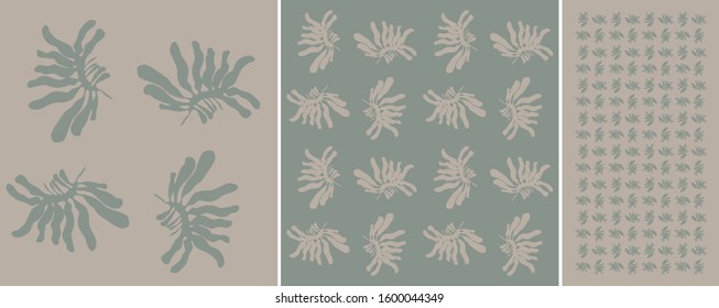 Minimalistic botanical pattern. Pastel palette. Organic leaf element is repeat