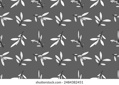 Minimalistic botanical vector seamless pattern with olive branches and leaves.