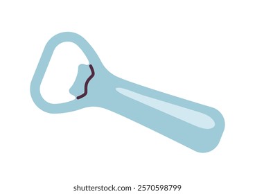 Minimalistic bottle opener in blue, isolated on a white background. Simplistic and clean design element, perfect for concepts of tools or kitchenware. Vector illustration