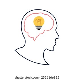 Minimalistic Brain Silhouette with Lightbulb Idea Concept Illustration