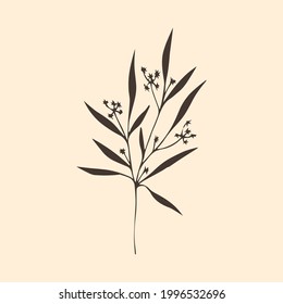 Minimalistic branch with leaves. Vector illustration.