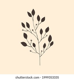 Rama minimalista con hojas. Ilustración vectorial.