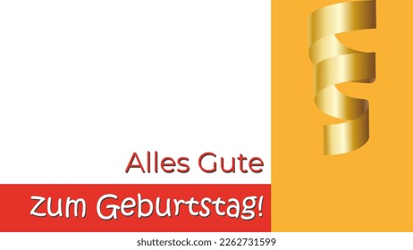 Minimalistic bright birthday card with the inscription in German "Alles Gute zum Geburtstag" and a place for the text and a golden serpentine. Vector illustration