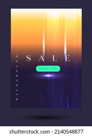 Diseño vectorial minimalista brillante con líneas brillantes y gradiente naranja y azul con botón verde y venta de letras
