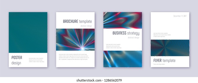 Minimalistic brochure design template set. Red abstract lines on white blue background. Authentic brochure design. Fair catalog, poster, book template etc.