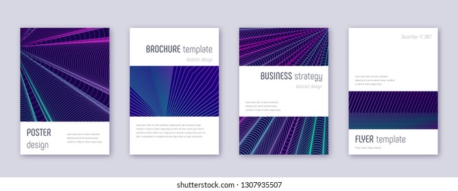 Minimalistic brochure design template set. Neon abstract lines on dark blue background. Astonishing brochure design. Remarkable catalog, poster, book template etc.