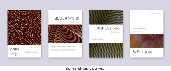 Minimalistic brochure design template set. Gold abstract lines on bordo background. Astonishing brochure design. Classic catalog, poster, book template etc.