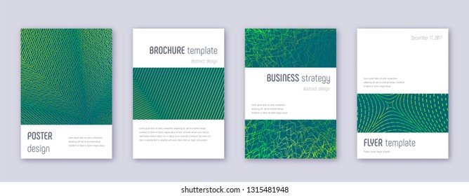 Minimalistic brochure design template set. Green abstract lines on dark background. Astonishing brochure design. Graceful catalog, poster, book template etc.