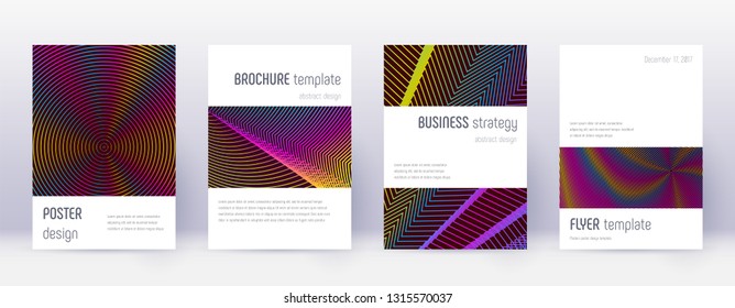 Minimalistic brochure design template set. Rainbow abstract lines on wine red background. Authentic brochure design. Captivating catalog, poster, book template etc.
