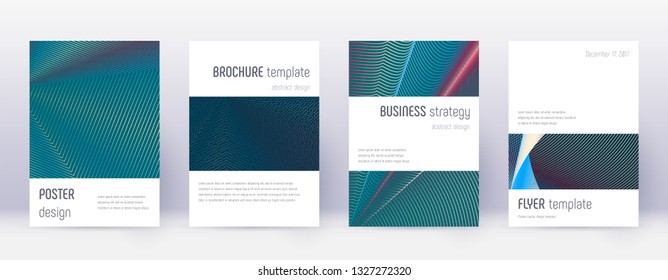 Minimalistic brochure design template set. Red abstract lines on white blue background. Authentic brochure design. Impressive catalog, poster, book template etc.