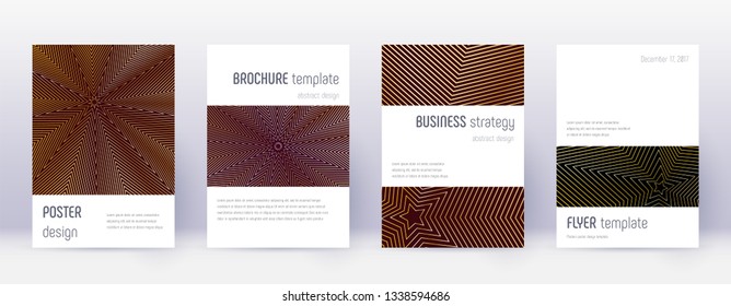 Minimalistic brochure design template set. Gold abstract lines on bordo background. Astonishing brochure design. Cute catalog, poster, book template etc.